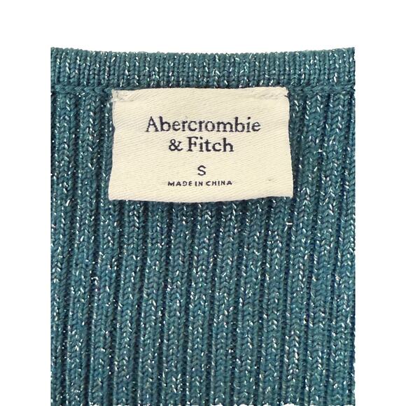 Abercrombie & Fitch Metallic Knit Cutout Sweater Dress Small Teal Long Sleeve - Picture 2 of 4